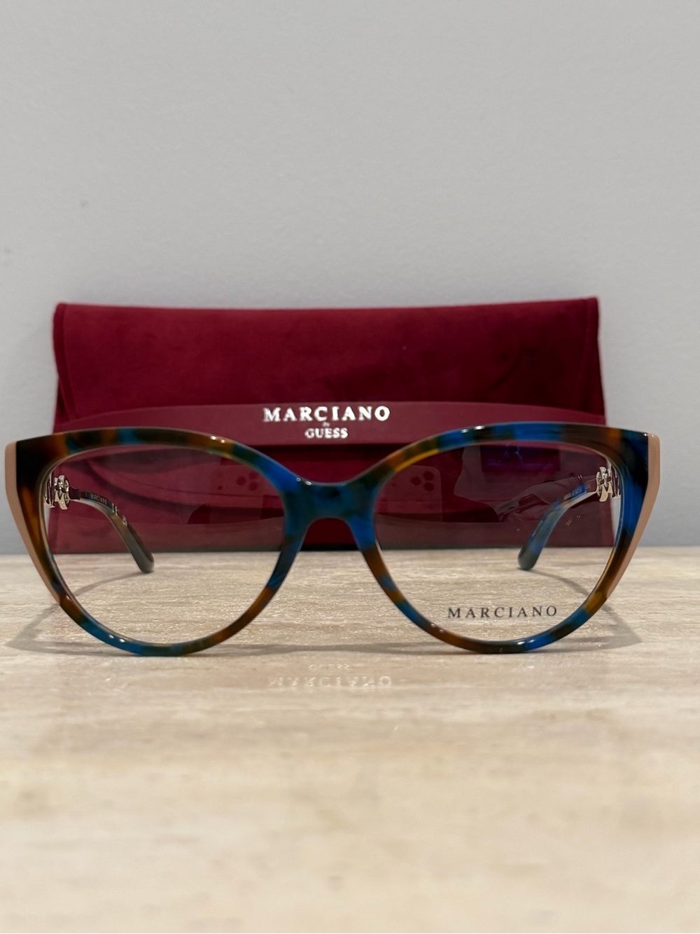 New Guess by Marciano GM50006 Eyeglasses - Blue/Havana - Cat-Eye Acetate